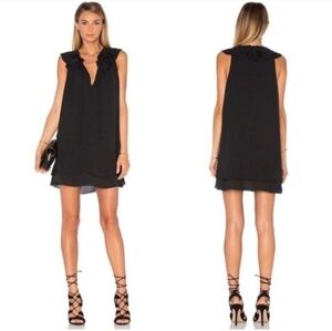 Amanda Uprichard Belle Ruffle Collar V-Neck Sleeveless Mini Dress Black